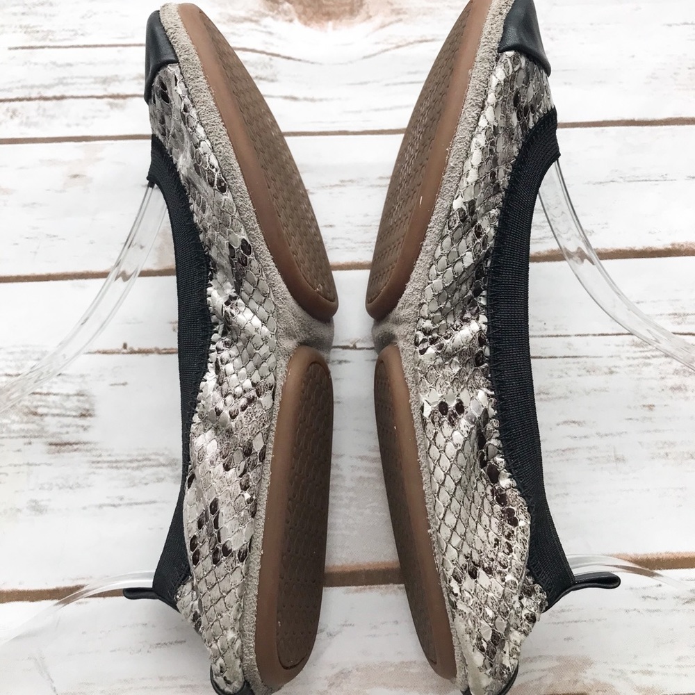 YOSI SAMRA Samatha Snake Grey Leather Ballet Flats - Picture 3 of 8